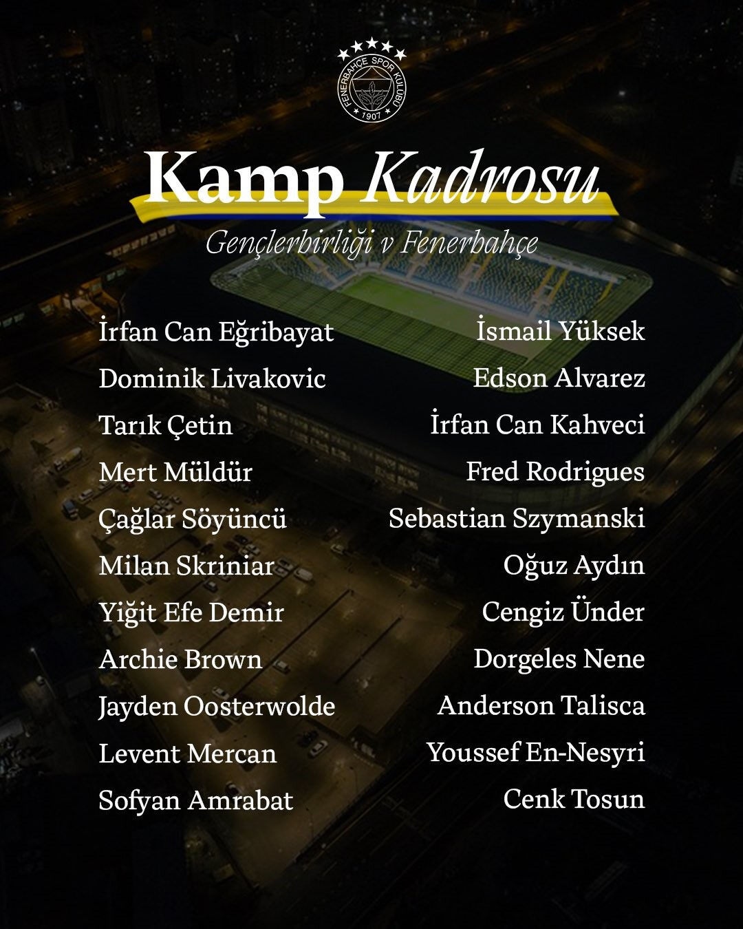 Zorlu deplasmanda 4 eksik! Fenerbahçe'nin Gençlerbirliği maç kadrosu belli oldu - 2. Resim