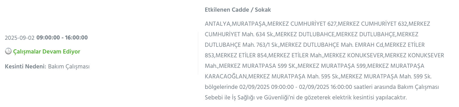 Antalya elektrik kesintisi 1-2 Eylül listesi! Antalya'da elektrikler ne zaman, saat kaçta gelecek? - 2. Resim