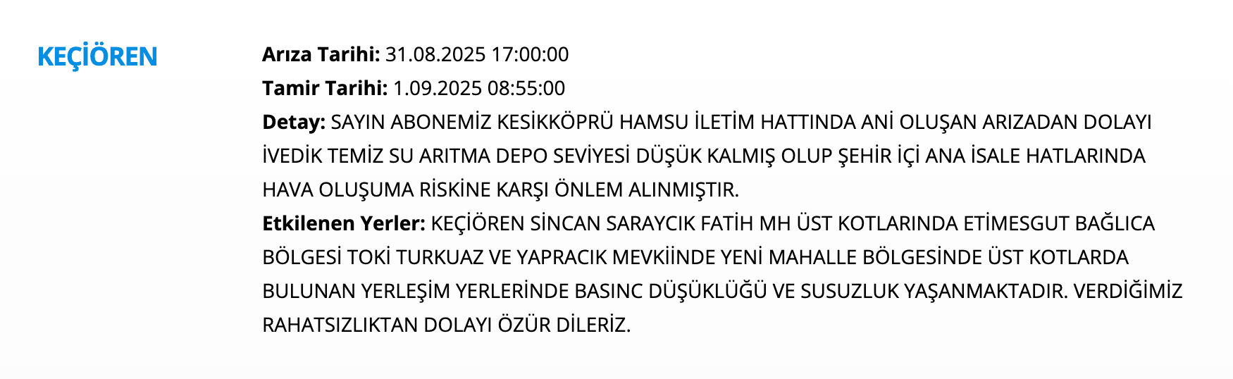 ASKİ su kesintisi! Keçiören ve Etimesgut'ta sular ne zaman, saat kaçta gelecek? - 1. Resim