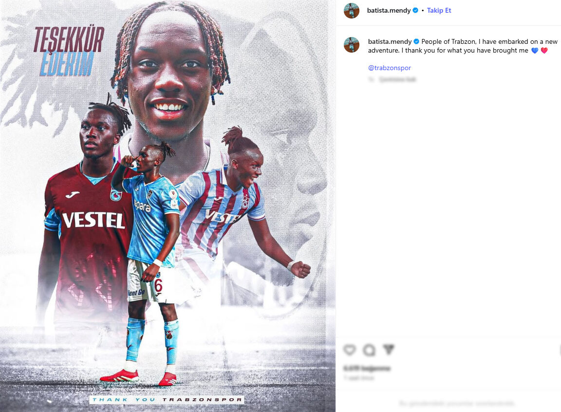 Batista Mendy'den Trabzonspor'a veda: Yeni bir maceraya başladım - 2. Resim