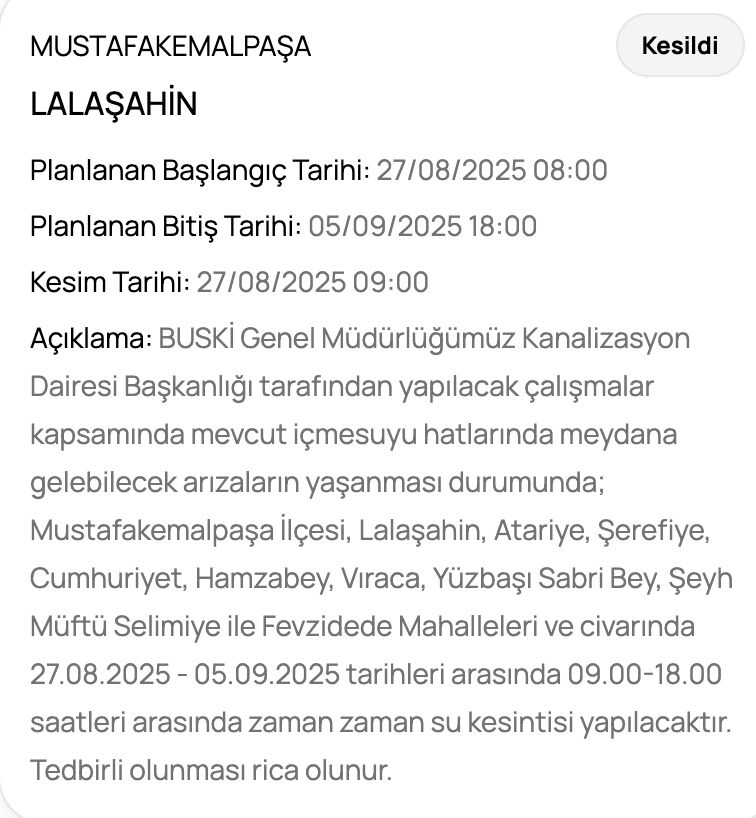 BUSKİ su kesintisi sorgulama! 2 Eylül'de Bursa'da sular ne zaman gelecek? BUSKİ su kesintisi sorgulama! 1 Eylül'de Bursa'da sular ne zaman gelecek? - 6. Resim