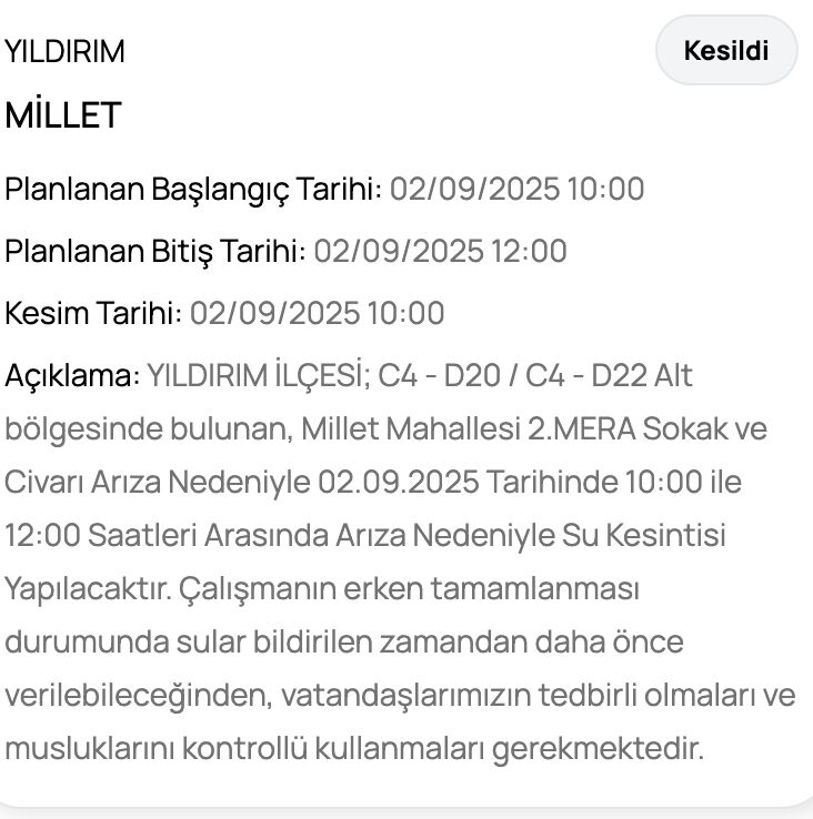 BUSKİ su kesintisi sorgulama! 2 Eylül'de Bursa'da sular ne zaman gelecek? BUSKİ su kesintisi sorgulama! 1 Eylül'de Bursa'da sular ne zaman gelecek? - 3. Resim