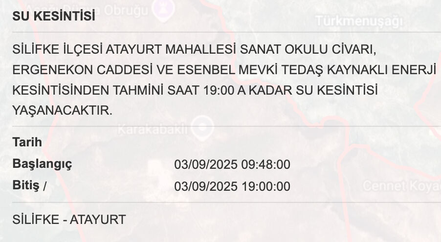 3 Eylül MESKİ su kesintisi sorgulama ekranı! Mersin’de sular saat kaçta gelecek? - 3. Resim