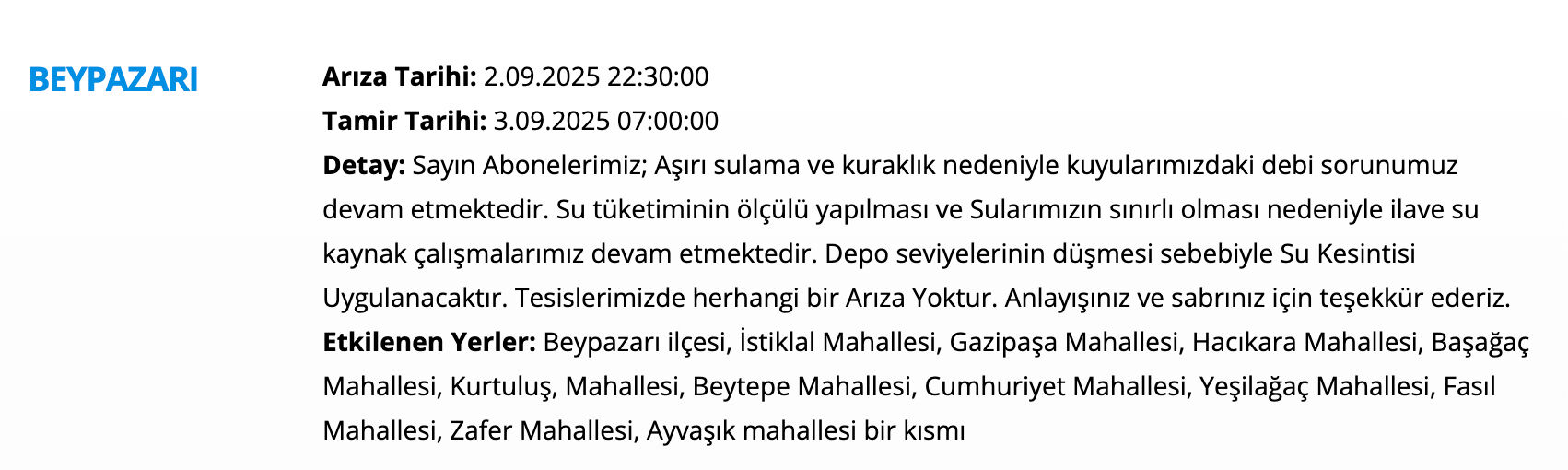 ASKİ 3 Eylül su kesintisi programı: Ankara'da sular ne zaman gelecek? Sincan, Beypazarı, Polatlı, Yenimahalle... - 10. Resim