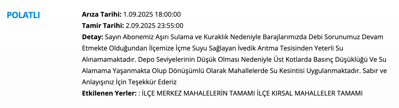ASKİ 3 Eylül su kesintisi programı: Ankara'da sular ne zaman gelecek? Sincan, Beypazarı, Polatlı, Yenimahalle... - 11. Resim