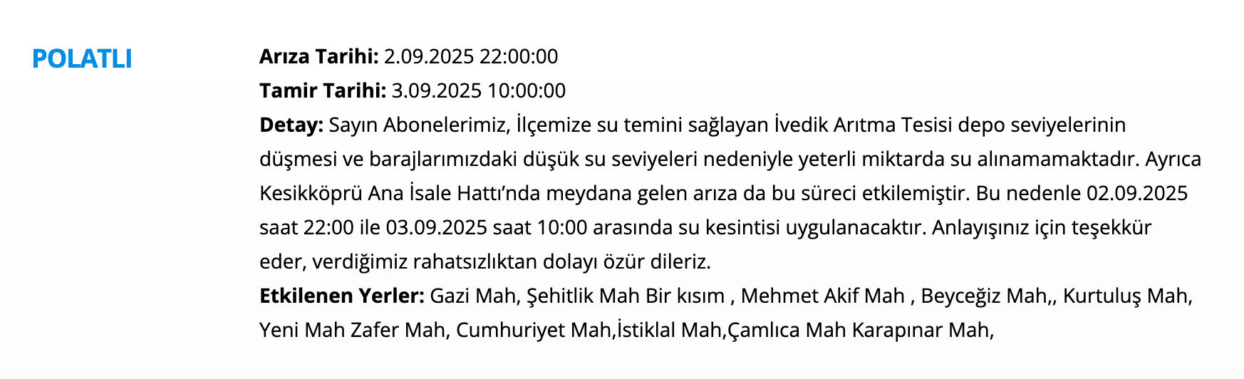 ASKİ 3 Eylül su kesintisi programı: Ankara'da sular ne zaman gelecek? Sincan, Beypazarı, Polatlı, Yenimahalle... - 2. Resim