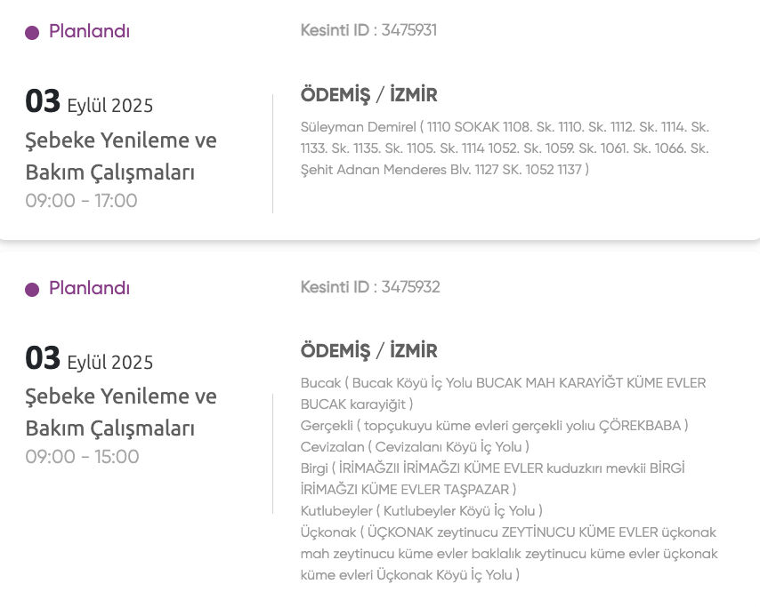 Gediz Elektrik kesintisi 3 Eylül listesi! İzmir planlı kesinti ne zaman bitecek, elektrik ne zaman gelecek? - 3. Resim