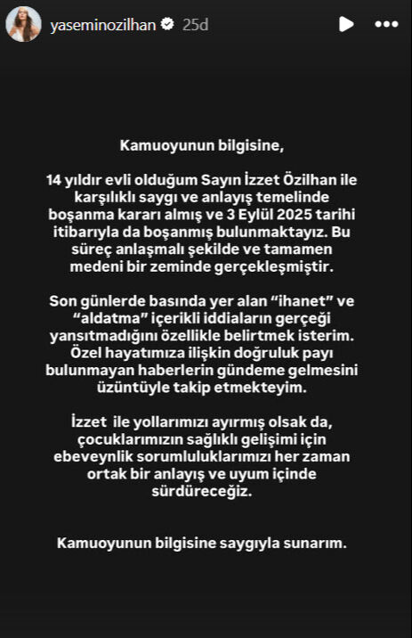 14 yıllık evlilik sona erdi! Yasemin Özilhan’dan boşanma açıklaması geldi - 1. Resim