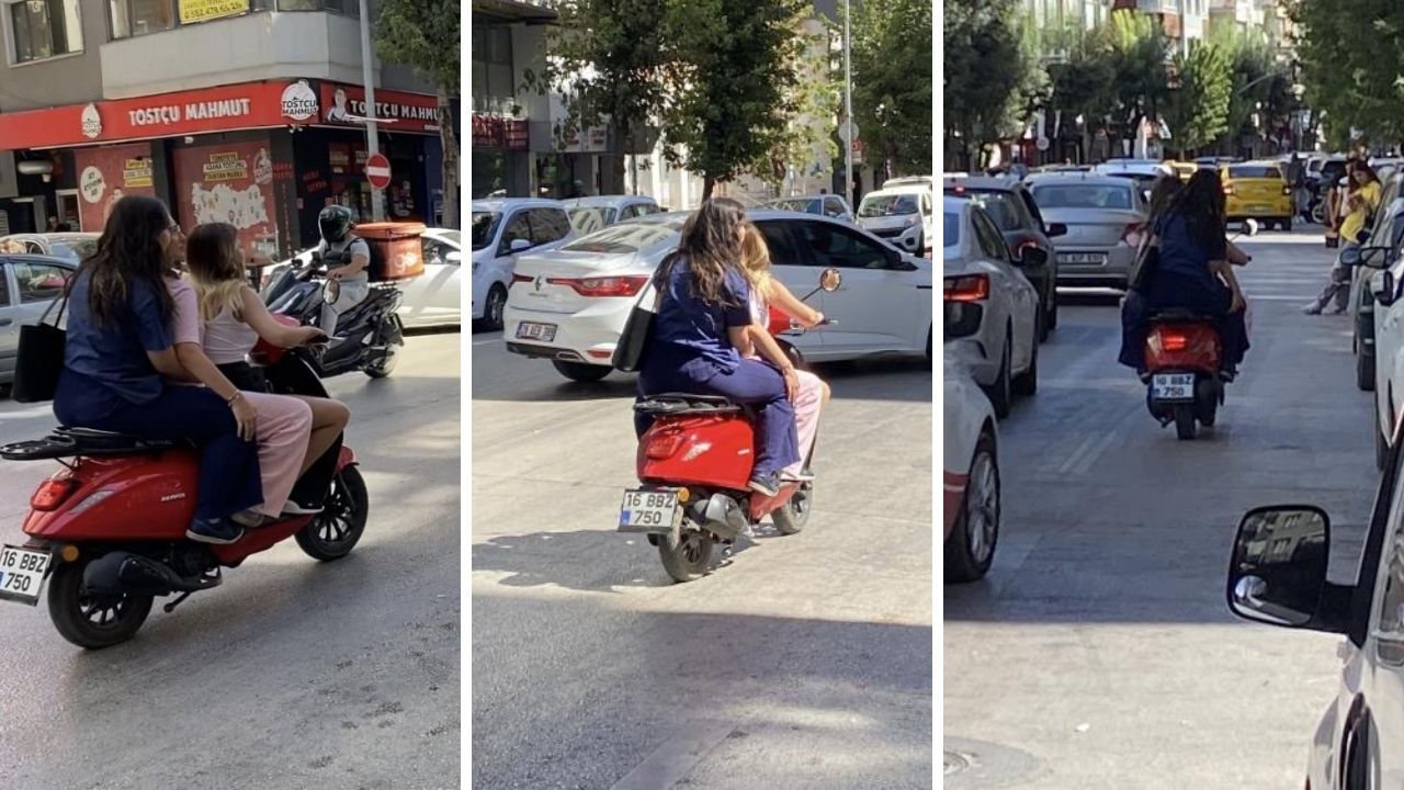 3 kadının motosiklette tehlikeli yolculuğu! Polis merkezinin önünden geçtiler 3 kadının motosiklette tehlikeli yolculuğu! Polis merkezinin önünden geçtiler