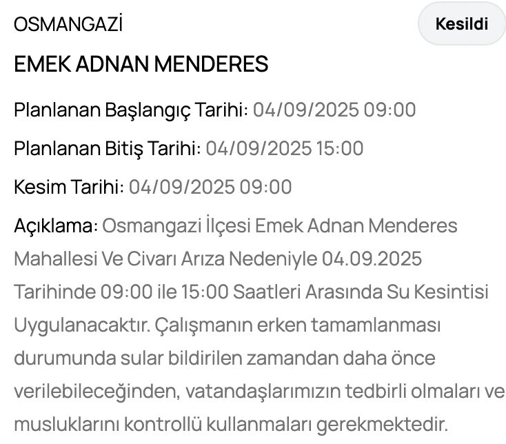 Bursa Osmangazi su kesintisi! BUSKİ su kesinti programını paylaştı! Bursa'da sular ne zaman gelecek? - 6. Resim