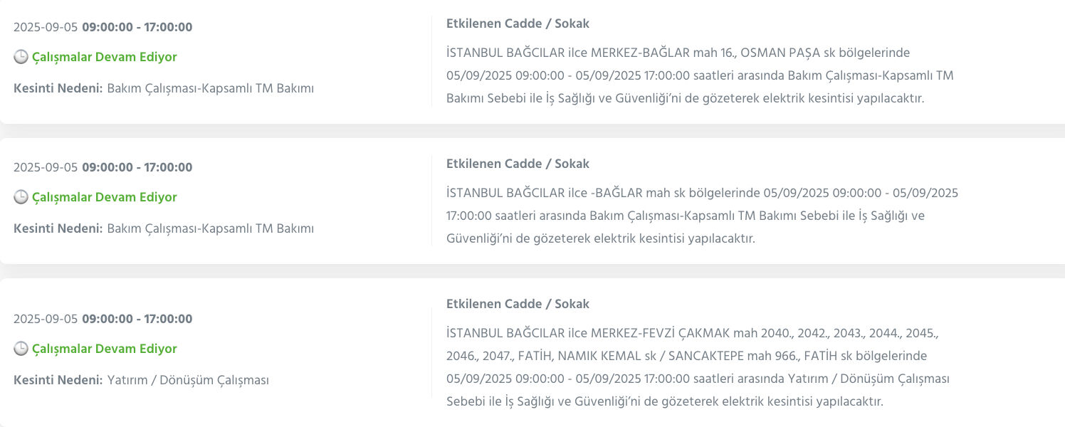İstanbul elektrik kesintisi 5 Eylül listesi! Bugün elektrikler saat kaçta gelecek? - 1. Resim