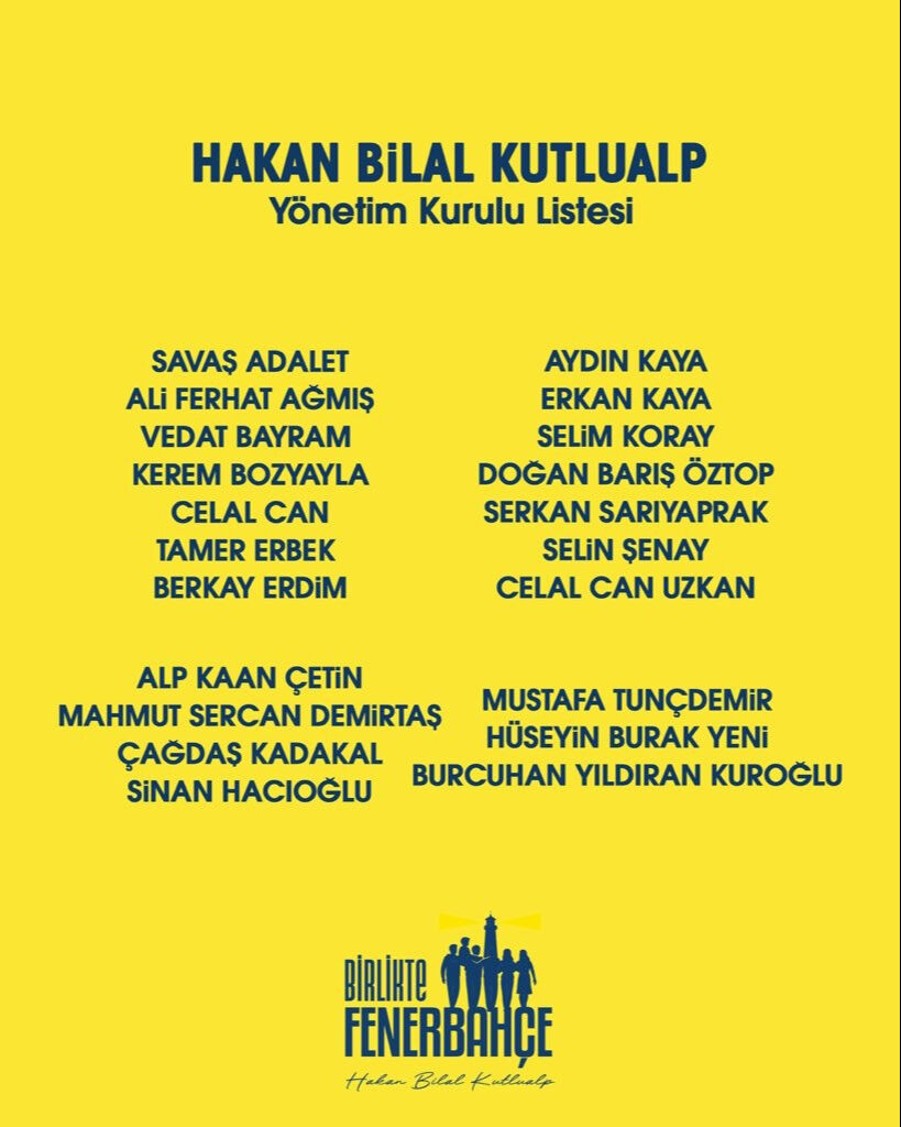 Fenerbahçe'de Ali Koç ve Hakan Bilal Kutlualp yönetim listesi açıkladı - 1. Resim
