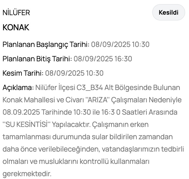 Bursa Nilüfer su kesintisi: Bursa'da sular ne zaman gelecek? Osmangazi, Yıldırım.... Bursa Nilüfer su kesintisi: Bursa'da sular ne zaman gelecek? Osmangazi, Yıldırım.... - 1. Resim