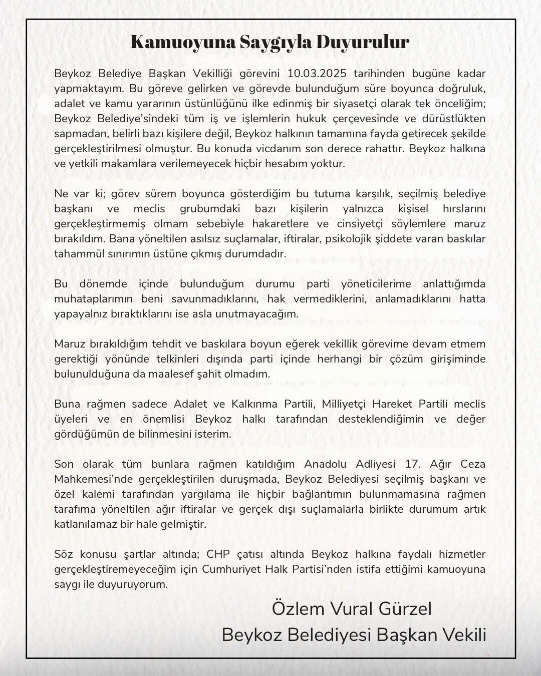 Beykoz Belediye Başkan Vekili, Özlem Vural Gürzel CHP'den istifa etti Beykoz Belediye Başkan Vekili, Özlem Vural Gürzel CHP'den istifa etti - 1. Resim