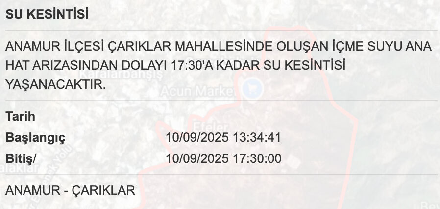 10 Eylül MESKİ su kesintisi sorgulama ekranı: Mersin’de sular ne zaman saat kaçta gelecek? 10 Eylül MESKİ su kesintisi sorgulama ekranı: Mersin’de sular ne zaman saat kaçta gelecek? - 9. Resim