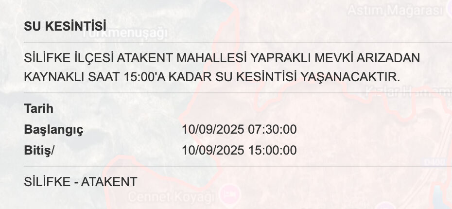 10 Eylül MESKİ su kesintisi sorgulama ekranı: Mersin’de sular ne zaman saat kaçta gelecek? 10 Eylül MESKİ su kesintisi sorgulama ekranı: Mersin’de sular ne zaman saat kaçta gelecek? - 3. Resim
