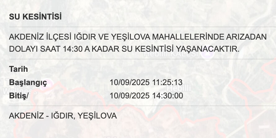 10 Eylül MESKİ su kesintisi sorgulama ekranı: Mersin’de sular ne zaman saat kaçta gelecek? 10 Eylül MESKİ su kesintisi sorgulama ekranı: Mersin’de sular ne zaman saat kaçta gelecek? - 4. Resim