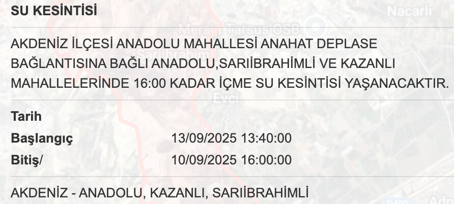 10 Eylül MESKİ su kesintisi sorgulama ekranı: Mersin’de sular ne zaman saat kaçta gelecek? 10 Eylül MESKİ su kesintisi sorgulama ekranı: Mersin’de sular ne zaman saat kaçta gelecek? - 6. Resim
