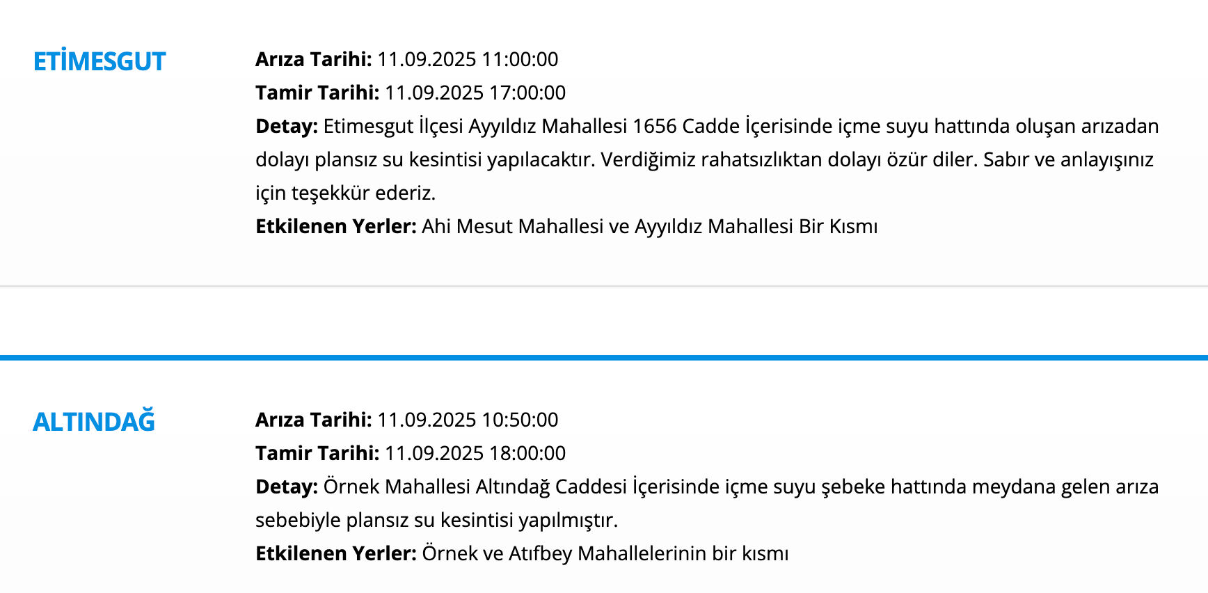 ASKİ su kesintisi: 11 Eylül Ankara'da sular ne zaman gelecek? Etimesgut, Altındağ, Polatlı... ASKİ su kesintisi: 11 Eylül Ankara'da sular ne zaman gelecek? Etimesgut, Altundağ, Altındağ... - 2. Resim