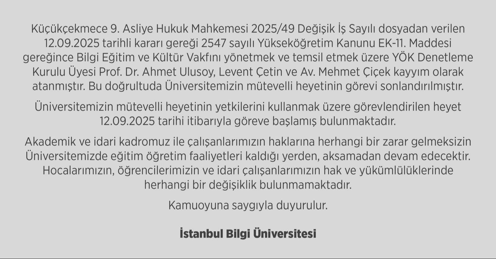 Bilgi Üniversitesi'ne kayyum atandı! Bilgi Üniversitesi'ne kayyum atandı! - 1. Resim
