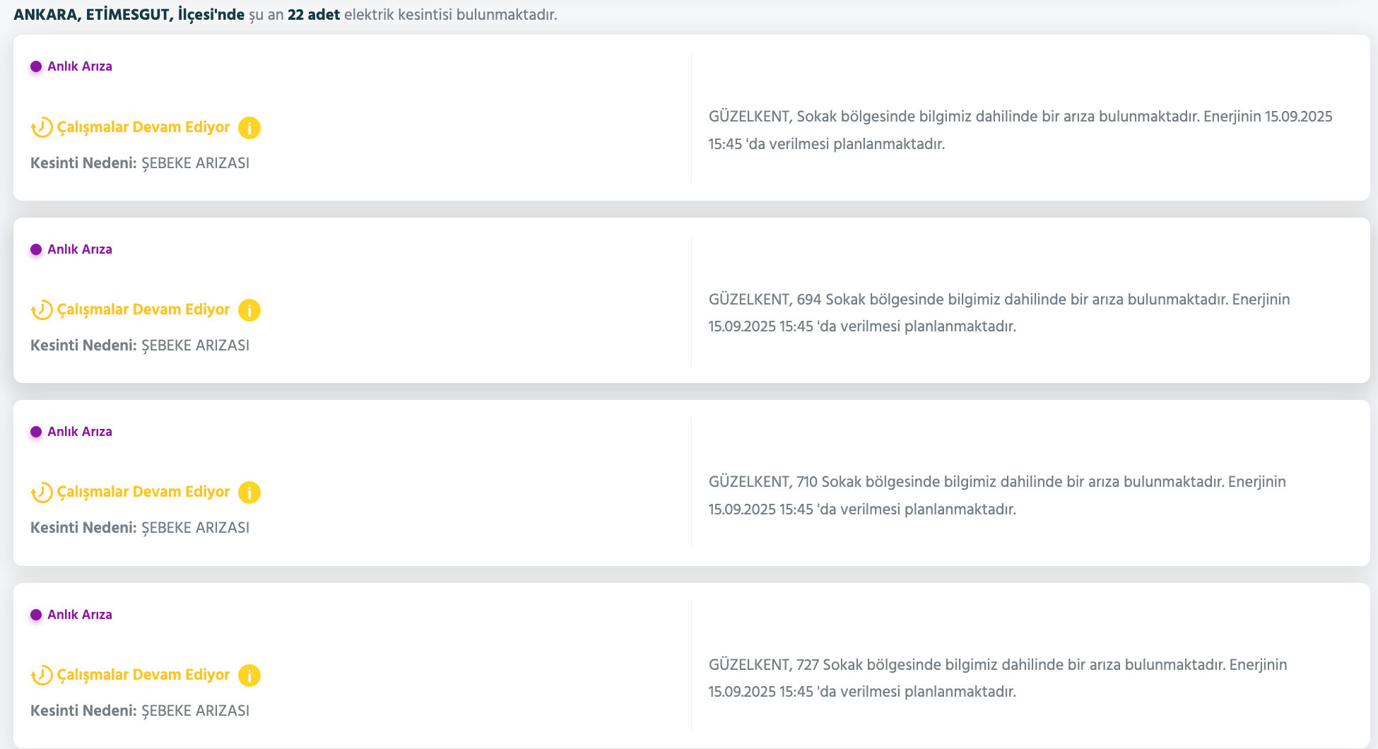 Ankara elektrik kesintisi sorgulama ekranı! 15 Eylül'de Ankara'da elektrikler ne zaman gelecek, saat kaçta? - 9. Resim