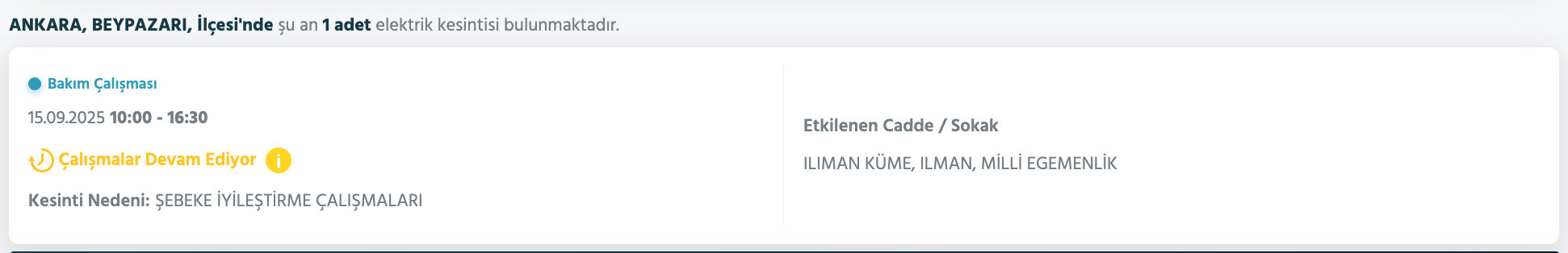 Ankara elektrik kesintisi sorgulama ekranı! 15 Eylül'de Ankara'da elektrikler ne zaman gelecek, saat kaçta? - 5. Resim