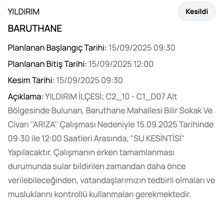 Bursa'da sular ne zaman gelecek? BUSKİ su kesintisi listesini paylaştı - 4. Resim