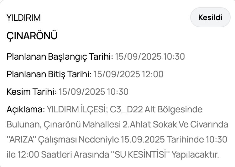 Bursa'da sular ne zaman gelecek? BUSKİ su kesintisi listesini paylaştı - 2. Resim