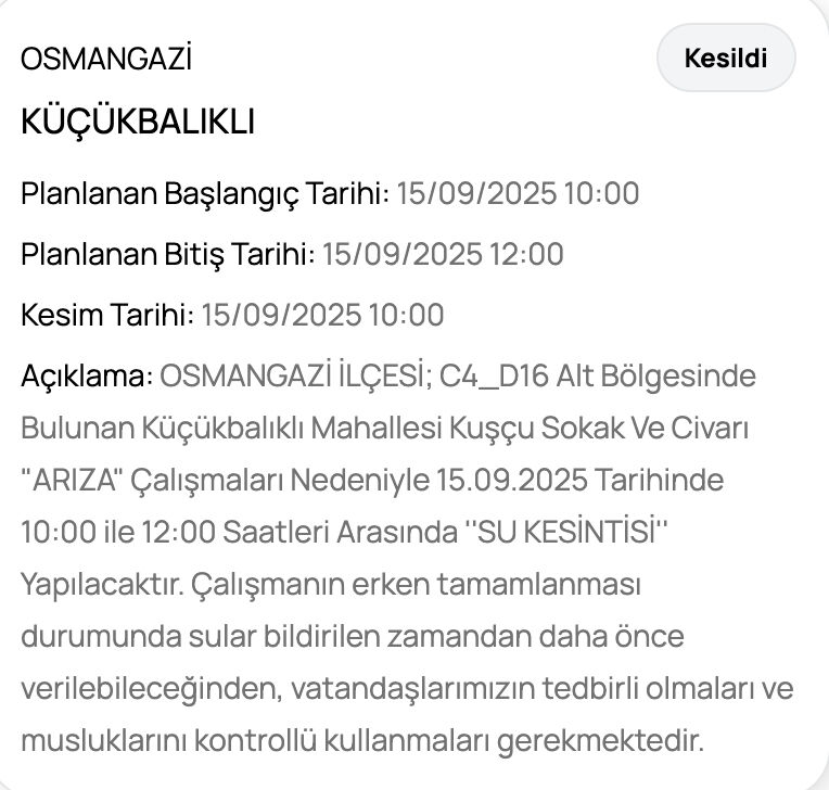 Bursa'da sular ne zaman gelecek? BUSKİ su kesintisi listesini paylaştı - 6. Resim