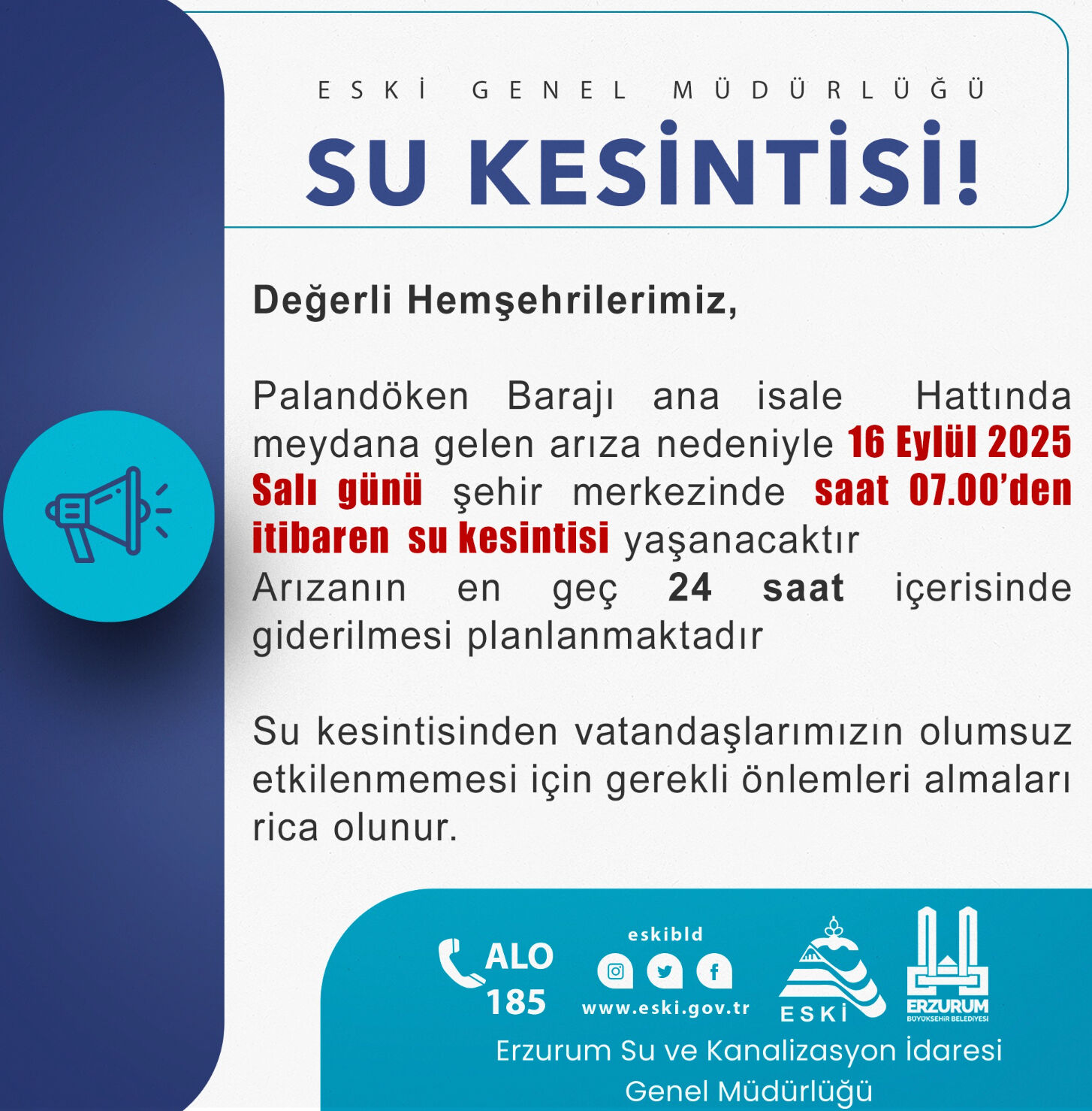 Erzurum'da sular ne zaman gelecek? 16 Eylül su kesintisi - 2. Resim