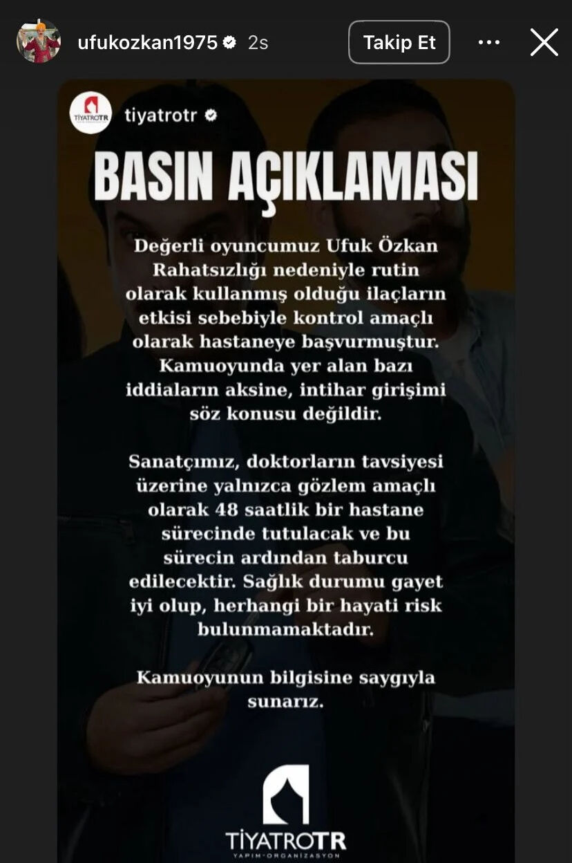 İntihara kalkıştığı öne sürülen oyuncu Ufuk Özkan yoğun bakımda İntihar ettiği iddia edilen Ufuk Özkan'dan ilk açıklama! 48 saat boyunca... - 2. Resim