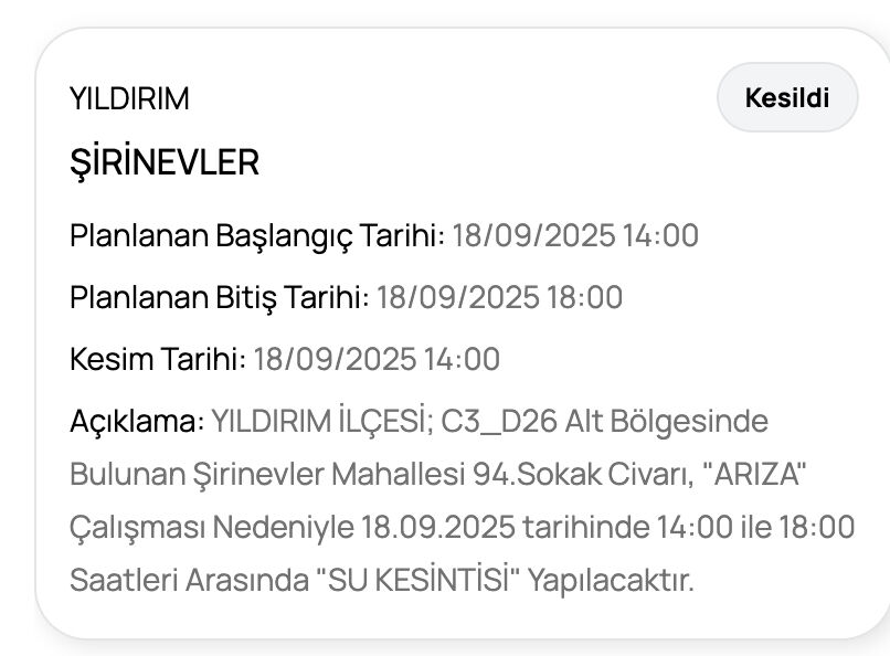 BUSKİ duyurdu: 18 Eylül Bursa’nın hangi ilçelerinde sular kesilecek? - 9. Resim