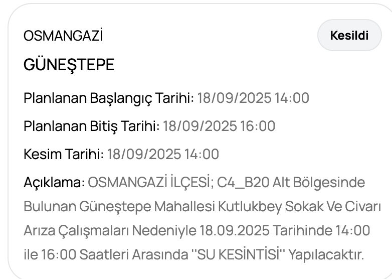 BUSKİ duyurdu: 18 Eylül Bursa’nın hangi ilçelerinde sular kesilecek? - 5. Resim