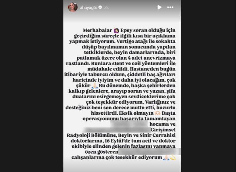 Beyin anevrizması geçiren Ahu Yağtu’dan haber var! Son durumunu açıkladı - 2. Resim