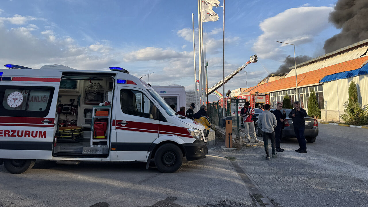 Erzurum'da boya fabrikasında yangın! Çok sayıda itfaiye bölgeye sevk edildi - 1. Resim