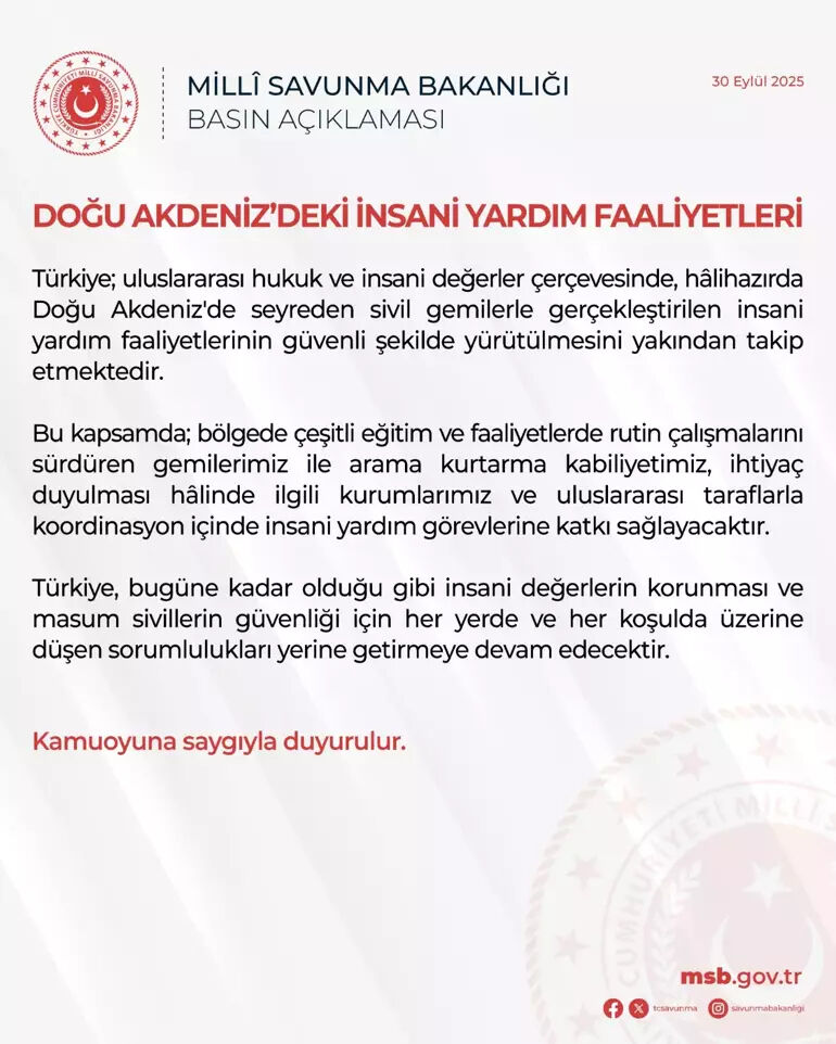 MSB'den Sumud filosu açıklaması: Gemiler ihtiyaç halinde insani yardıma katlı sağlayacak - 1. Resim