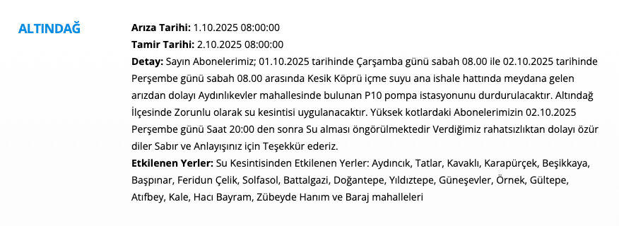 Ankara su kesintisi listesi 1-2 Ekim: Çankaya ve Gölbaşı'nda sular ne zaman, saat kaçta gelecek? - 3. Resim