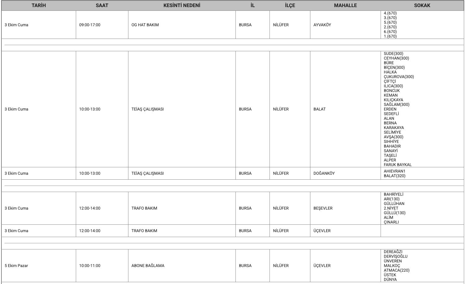 Bursa elektrik kesintisi 2-5 Ekim listesi: Bursa’da elektrikler ne zaman gelecek, hangi ilçelerde kesinti olacak? - 3. Resim