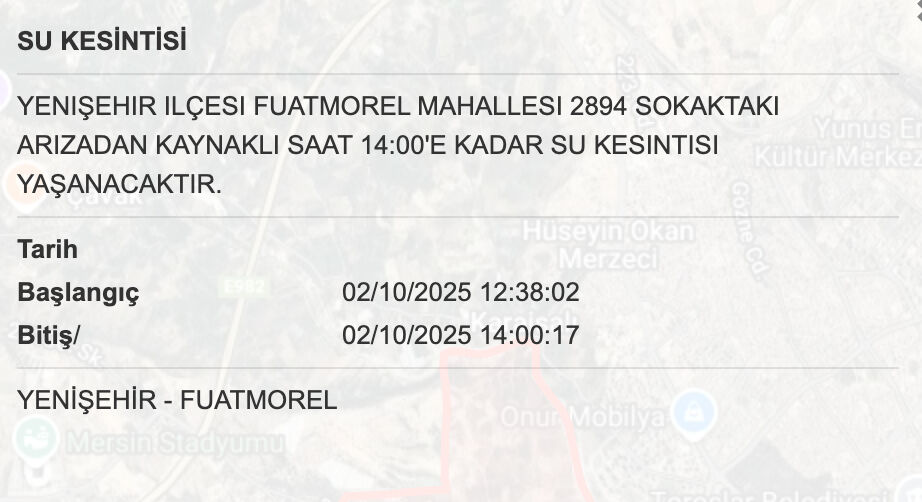 Mersin Mezitli su kesintisi: Mersin'de sular ne zaman gelecek? 2 Ekim MESKİ Su Kesintisi Sorgulama ekranı - 7. Resim