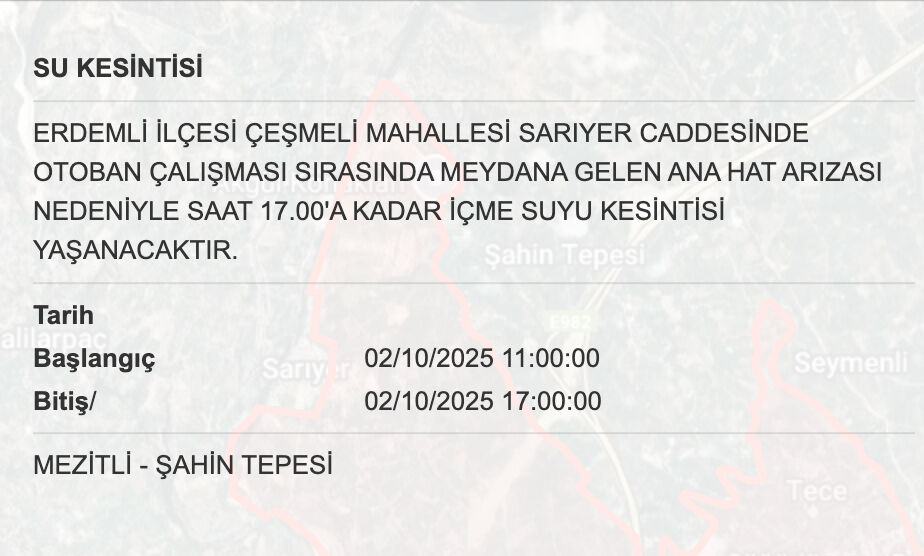 Mersin Mezitli su kesintisi: Mersin'de sular ne zaman gelecek? 2 Ekim MESKİ Su Kesintisi Sorgulama ekranı - 8. Resim