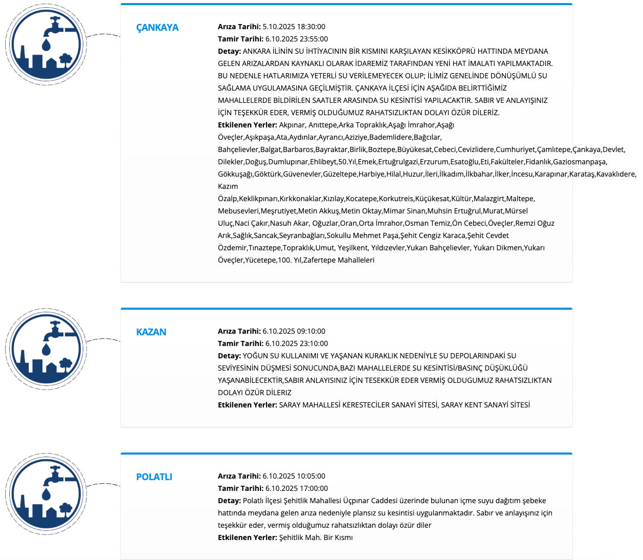 Ankara'da sular ne zaman gelecek? 6 Ekim Çankaya, Polatlı, Mamak, Keçiören, Gölbaşı ve Altındağ su kesintisi saatleri - 1. Resim