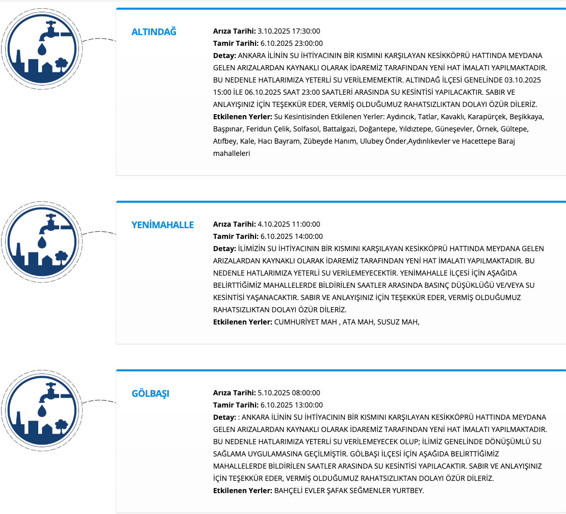 Ankara'da sular ne zaman gelecek? 6 Ekim Çankaya, Polatlı, Mamak, Keçiören, Gölbaşı ve Altındağ su kesintisi saatleri - 4. Resim
