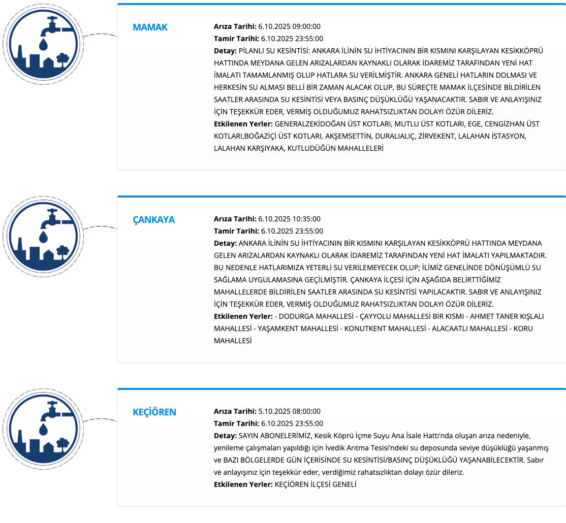 Ankara'da sular ne zaman gelecek? 6 Ekim Çankaya, Polatlı, Mamak, Keçiören, Gölbaşı ve Altındağ su kesintisi saatleri - 2. Resim