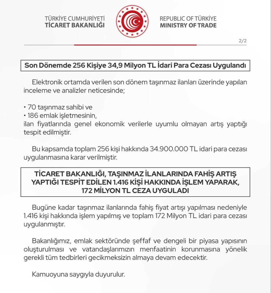Emlak sitelerine Bakanlık kıskacı: Fahiş artışa 172 milyonluk ceza! - 2. Resim