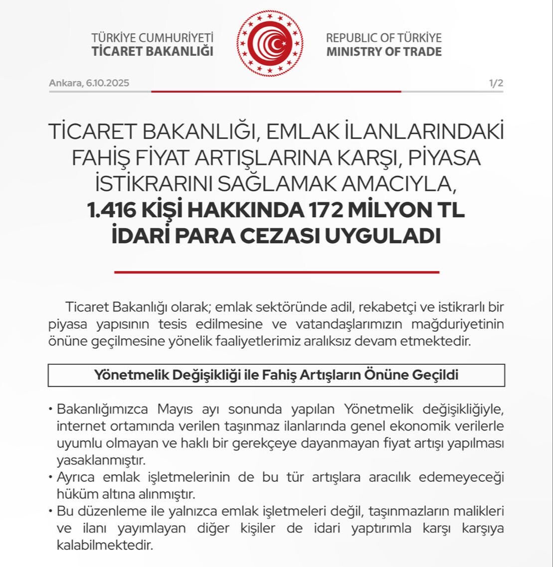 Emlak sitelerine Bakanlık kıskacı: Fahiş artışa 172 milyonluk ceza! - 1. Resim