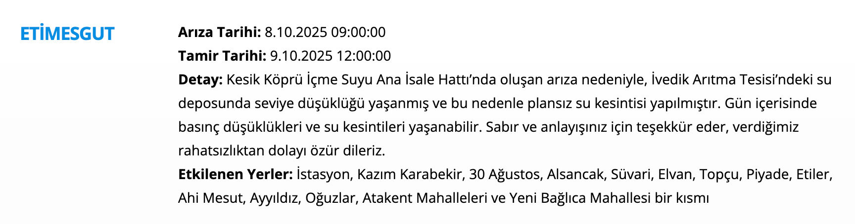 Etimesgut su kesintisi sorgulama: 8 Ekim Etimesgut'ta sular ne zaman gelecek, saat kaçta? Etimesgut su kesintisi sorgulama: 8 Ekim Etimesgut'ta sular ne zaman gelecek, saat kaçta? - 3. Resim