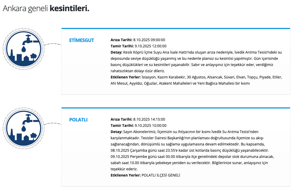 9 Ekim Ankara su kesinti listesi! Ankara'da sular ne zaman gelecek, su kesintisi ne zaman bitecek? - 1. Resim