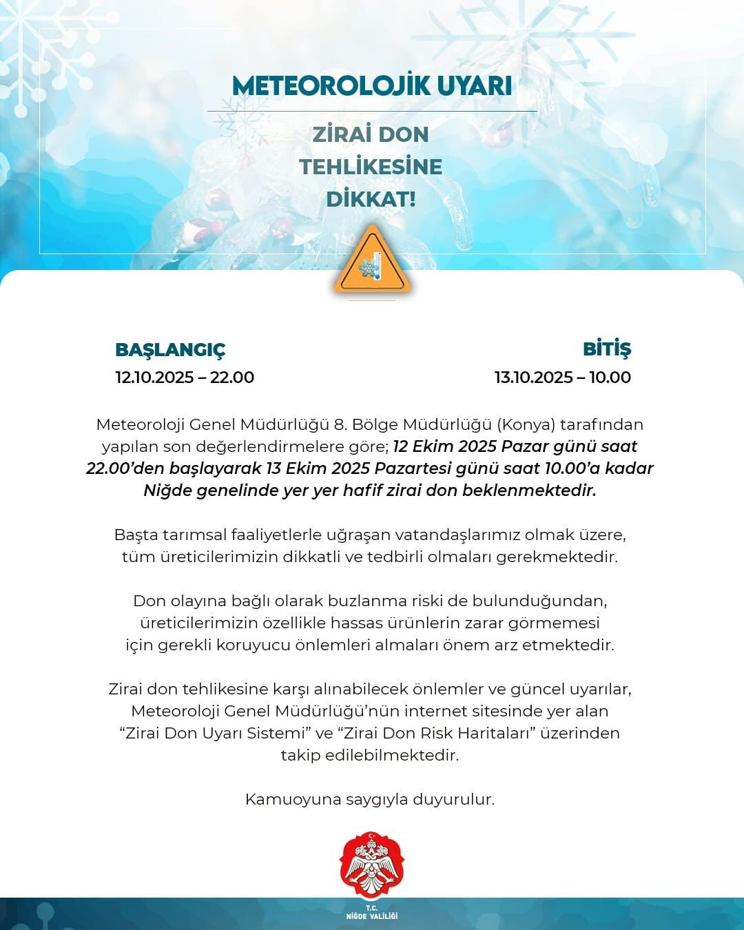 Zirai don tehdidi geri döndü! Niğde'de valilikten uyarı - 4. Resim