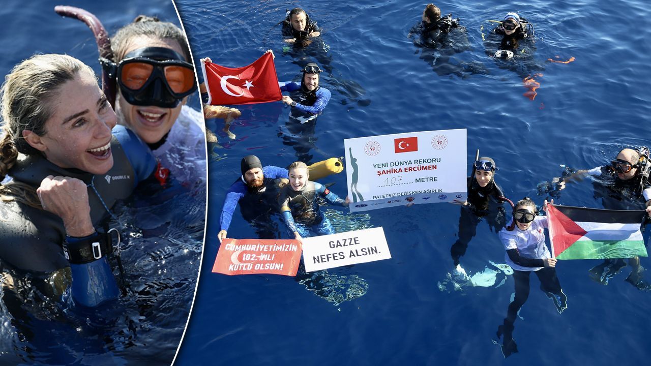 Gazze için nefesini tuttu: Şahika Ercümen'den Kaş'ta dünya rekoru Gazze için nefesini tuttu: Şahika Ercümen'den Kaş'ta dünya rekoru