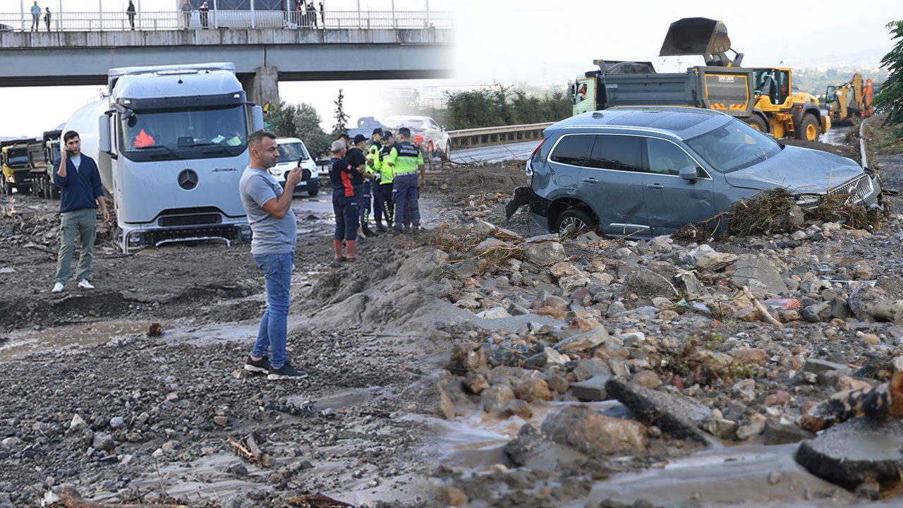  -Otoyoldaki araçlar çamura saplandı!